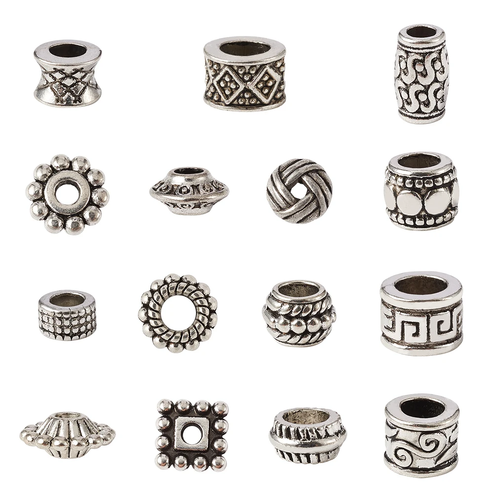 

Pandahall 300 шт./кор. тибетские бусины смешанных форм под старину серебряного цвета из сплава, бусины с большими отверстиями для изготовления браслетов, ожерелий, ювелирных изделий