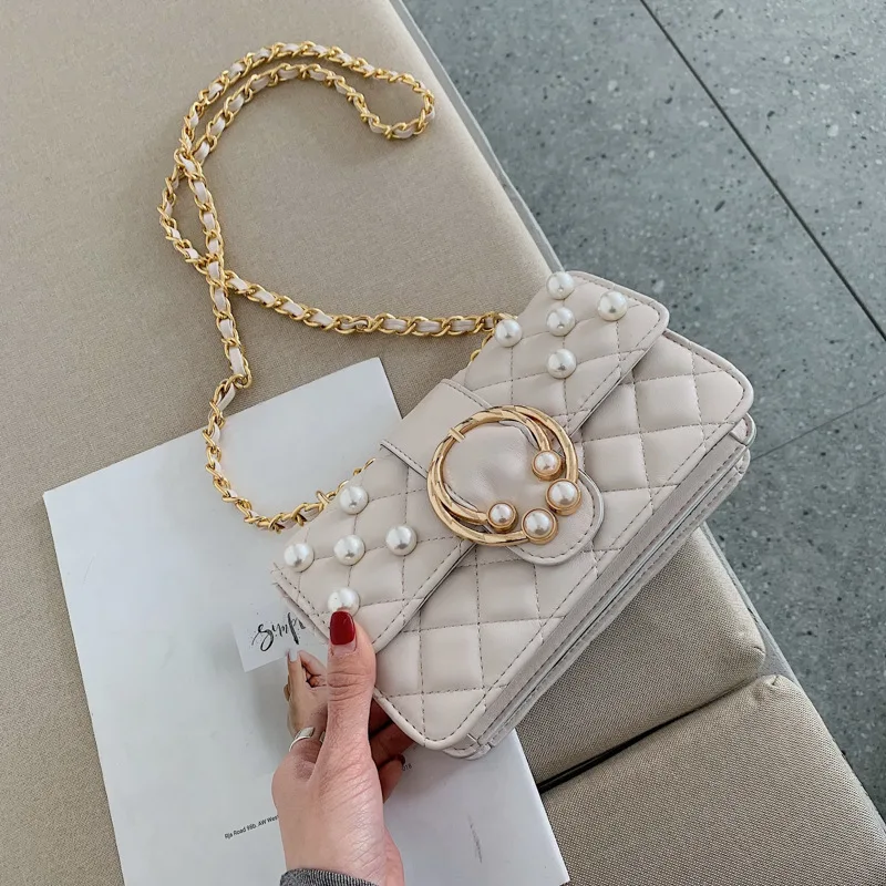 

Female Crossbody Bags For Women 2020 High Quality PU Leather Luxury Handbags Designer Ladies Chains Pearl Shoulder Messenger Bag
