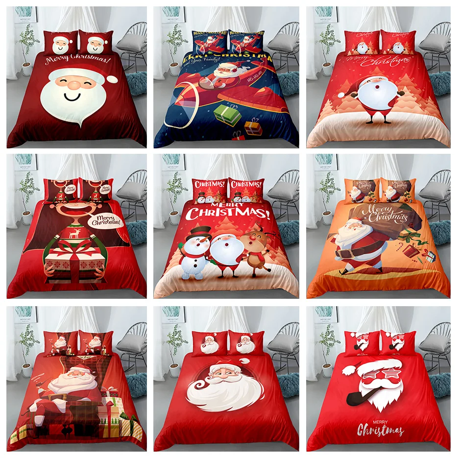 

Christmas Gift Bedclothes Queen King Bedding Set With Pillowcase Bed Quilt Cover Santa Claus Pattern Pillow Covers Beds Sets