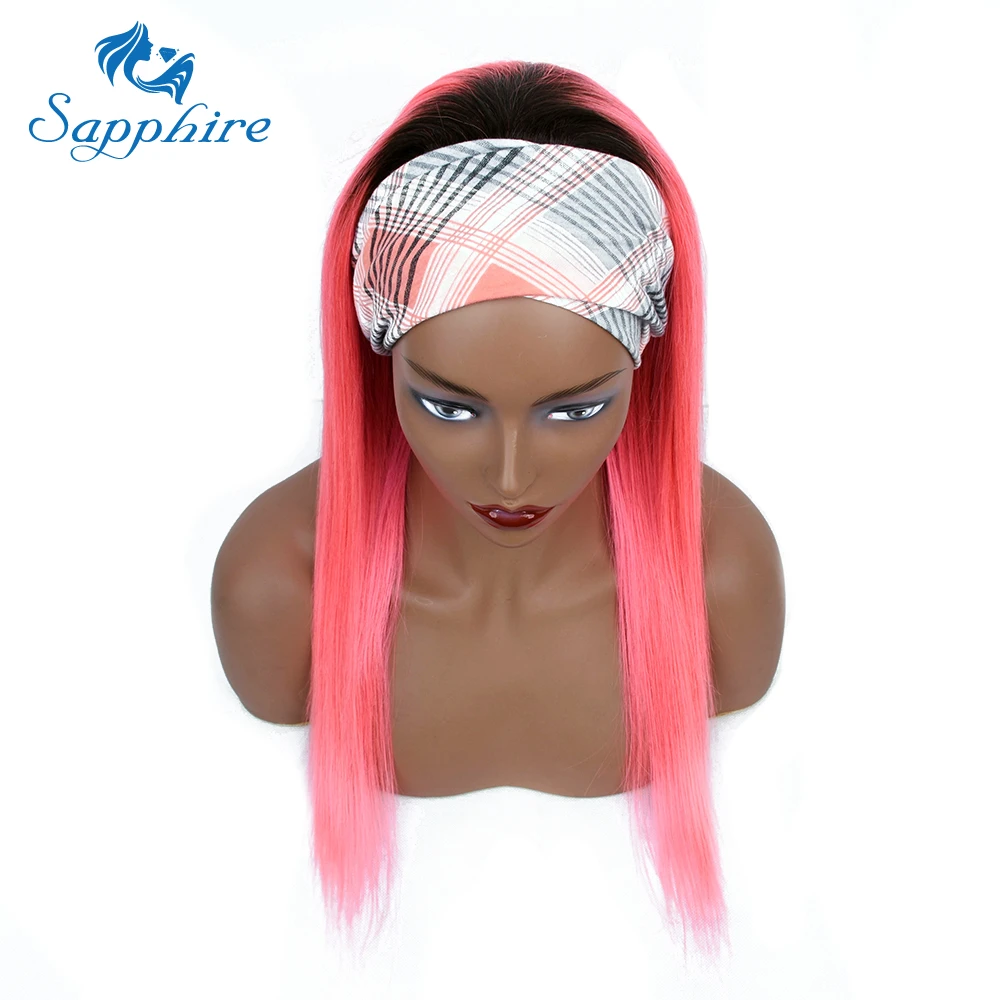 

Ombre Pink Color Straight Headband Wig Human Hair Wigs 150% Malaysian Straight Hair Wig Sapphire Machine Made Wig For Women
