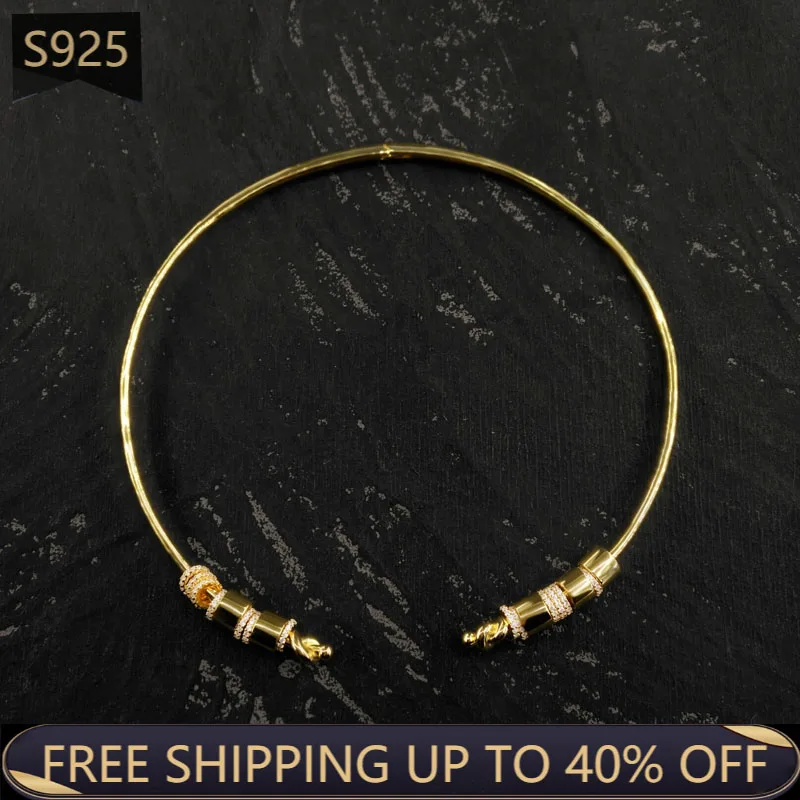 

925 стерлингового серебра открытое Колье Воротник Позолоченный Цвет люксовый бренд дикий темперамент Монако, ювелирные изделия мода для жен...