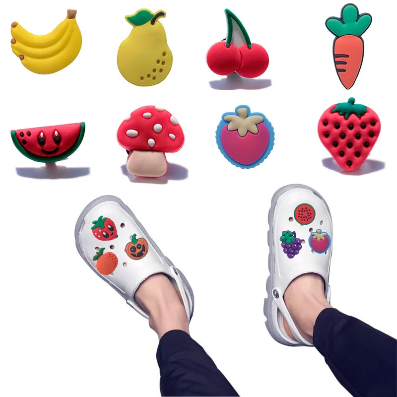 

New 1pcs Vegetables PVC Shoe Charms Fruits Accessories Decorations Avocado Carrot Lemon Corn Pumpkin Ornaments Kids Gift