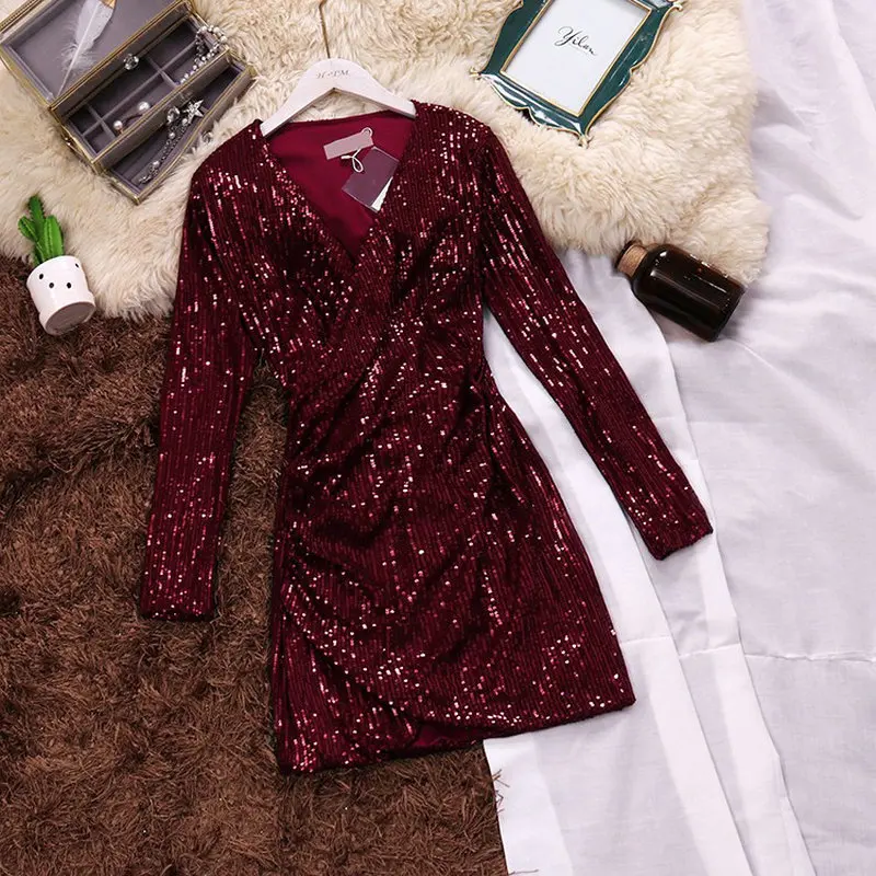 HISUMA весеннее Новое Женское шикарное платье футляр с v образным вырезом и длинным