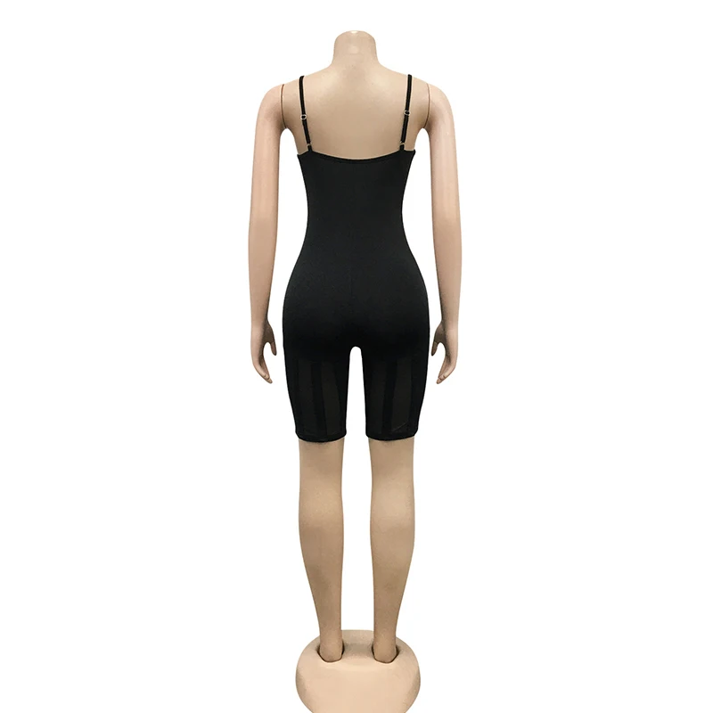 

Beyprern New Chic Spagetti Straps Caged Romper (Black) Womens Jumpsuits Sexy See Through Sheer Mesh Skinny Bodysuits Party