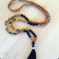 8mm rudraksha black agate gemstone mala necklace bracelet meditation pray handmade buddhism spirituality elegant healing chic