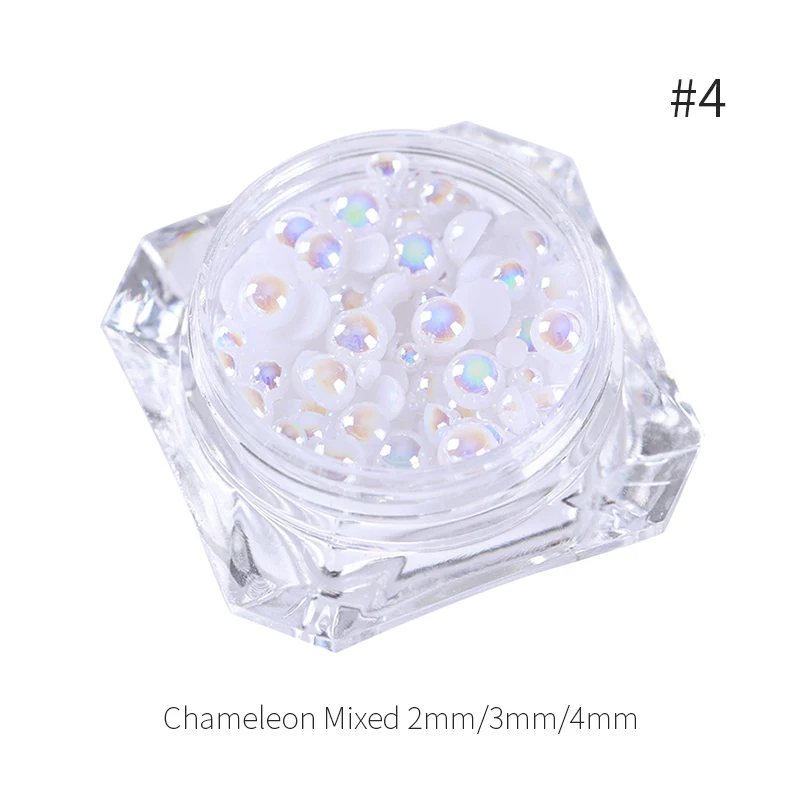 3D Nail Decoration Pearl Bead AB Color White Semi-circle Mixed Flat Bottom Rhinestones 2mm 3mm 4mm | Красота и здоровье