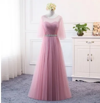 Sweet Memory Women Dusty Pink Grey Blue Mother of the Bride Dresses Crystal Waist robe de soiree C4348 | Свадьбы и торжества