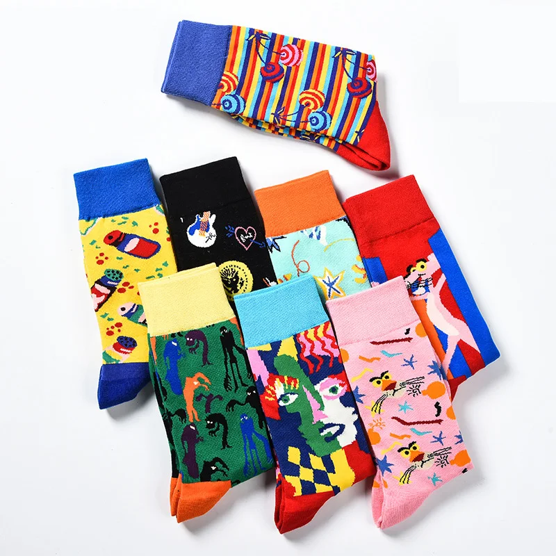 

Men Happy Colorful Funny Socks Men Female Harajuku Cotton Crazy Sokken Unisex Skateboard Hip Hop Calcetines Hombre Divertidos
