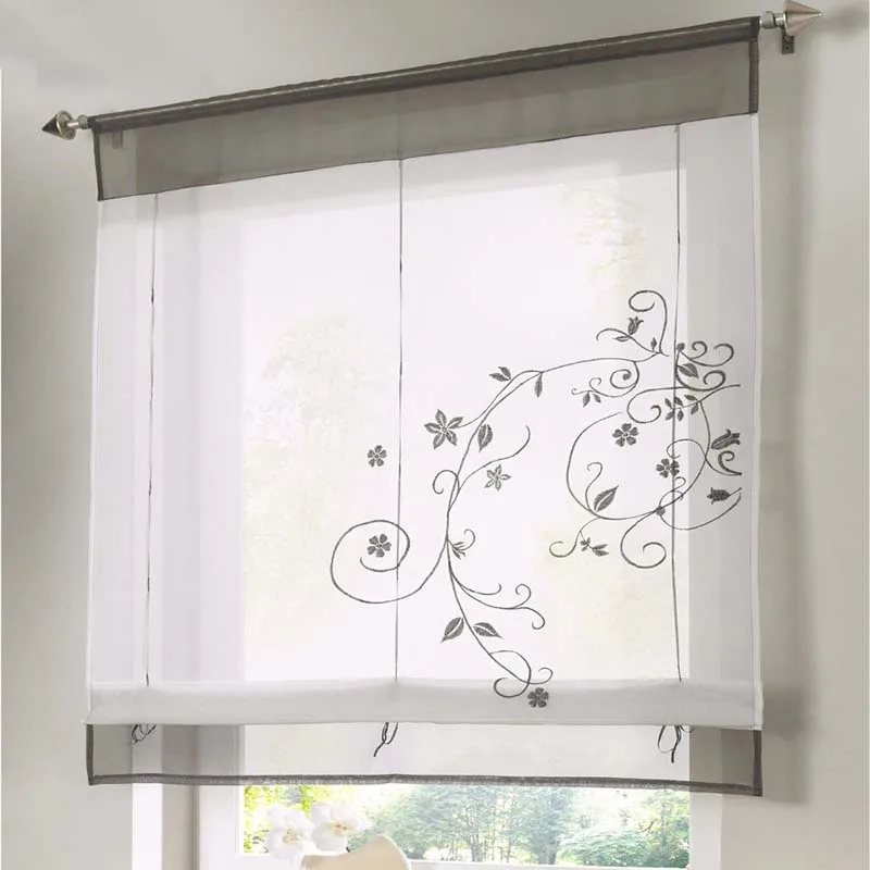 Серая Кухонная штора Valance Короткая в римском стиле кофейная вуаль Фиолетовый