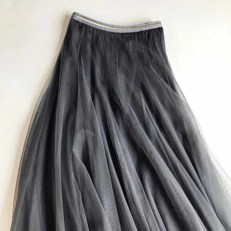 2020 Lente Zomer Vintage Rokken Vrouwen Elastische Hoge Taille Tulle Mesh Rok Lange Geplooide Tutu Vrouwelijke Jupe Longue | Женская