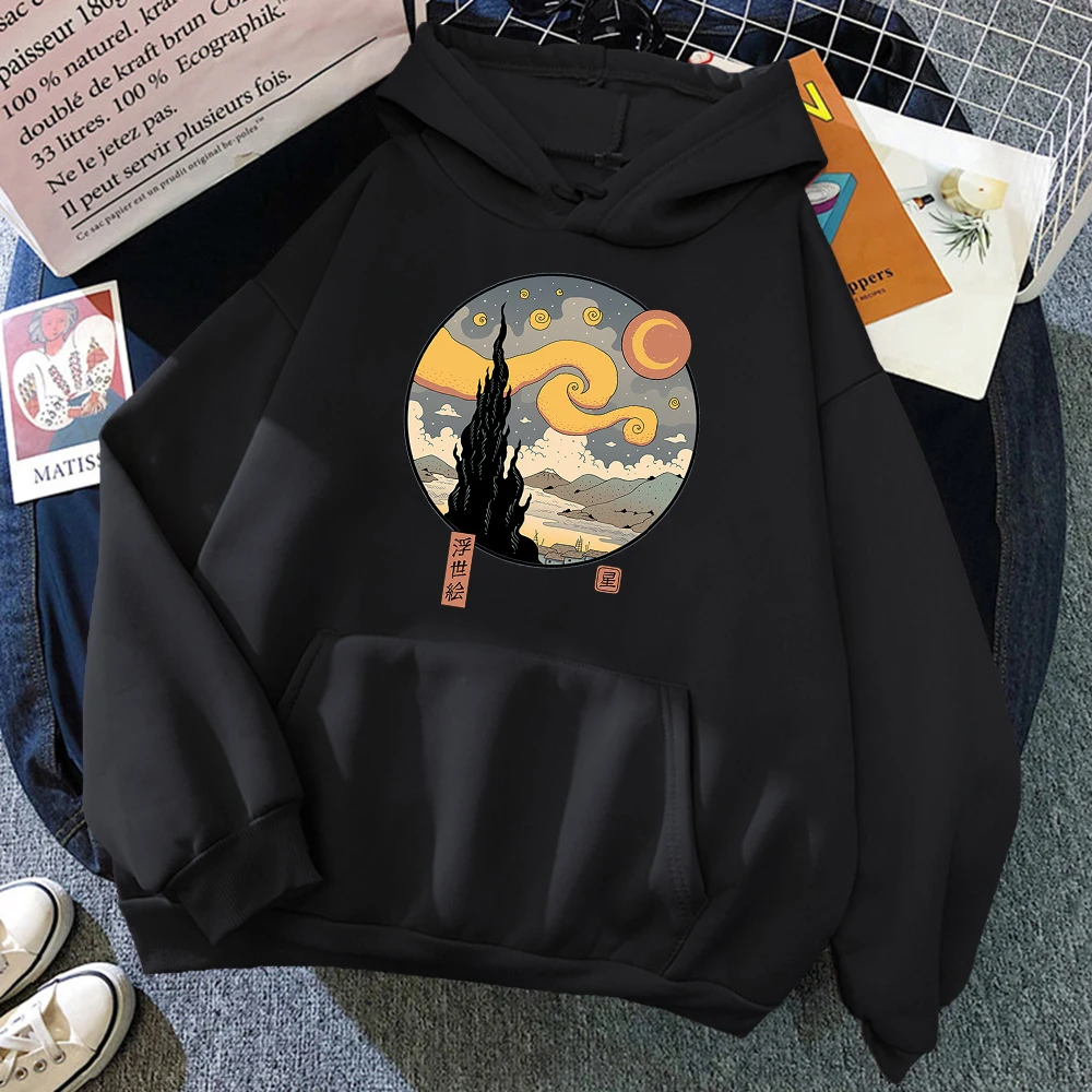 

Мужская Флисовая Толстовка Starry Ukiyo e Night с капюшоном и карманами