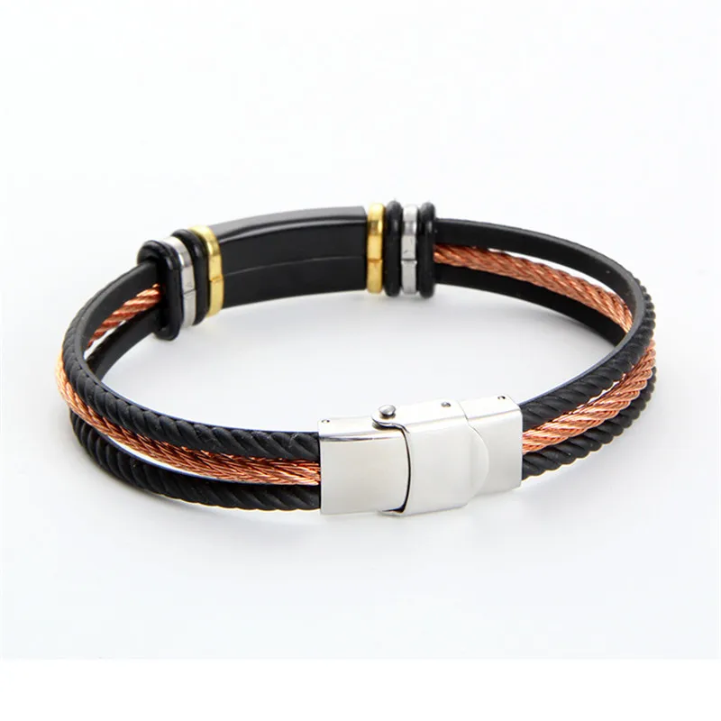 

Men's Bracelet 3Rows Wire Chain Stainless Steel Bracelets Bangles Punk Rock Balck Charm Bracelet Men Jewelry Wholesale