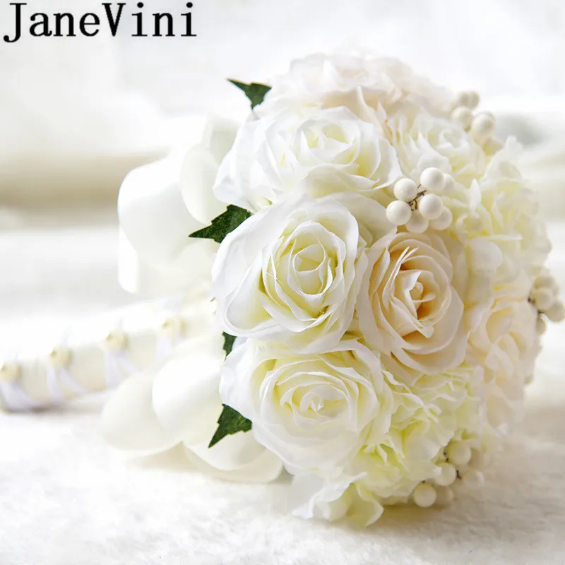 JaneVini Korea Bridesmaid Flower Blue Champagne Purple Rose Ivory Bride Bouquet Artificial Wedding Flowers Bridal Mariee | Свадьбы и