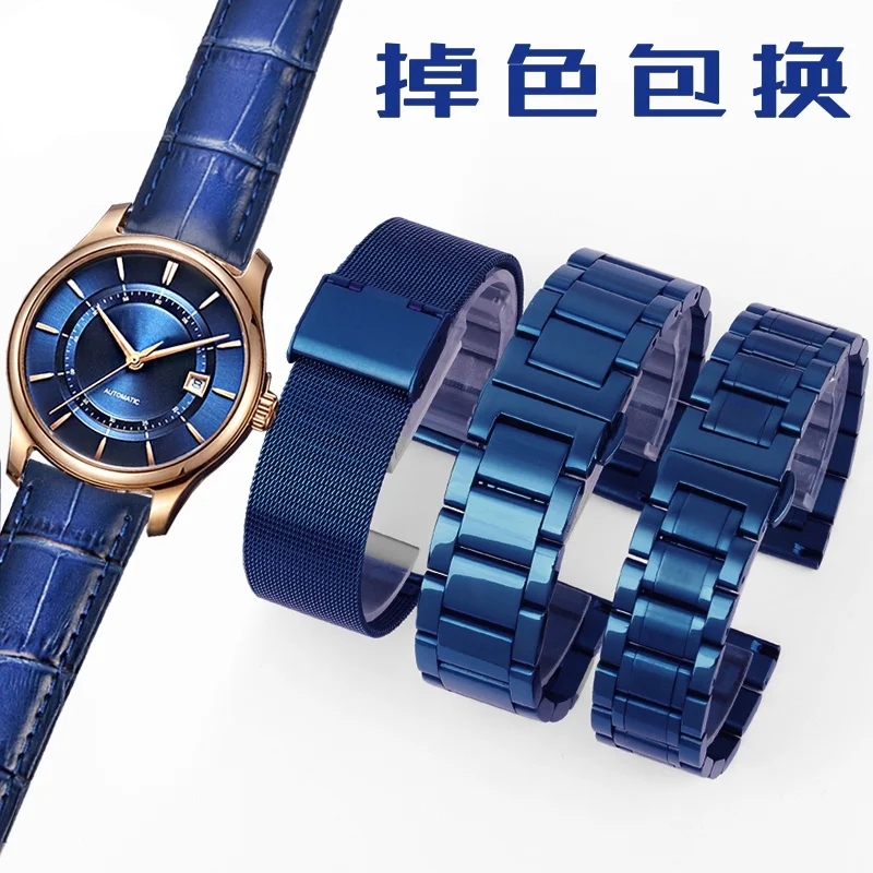 

for Rossini 8633 Citizen King Men Women 20 21mm Dark Blue Stainless Steel Mesh Leather Watch Strap