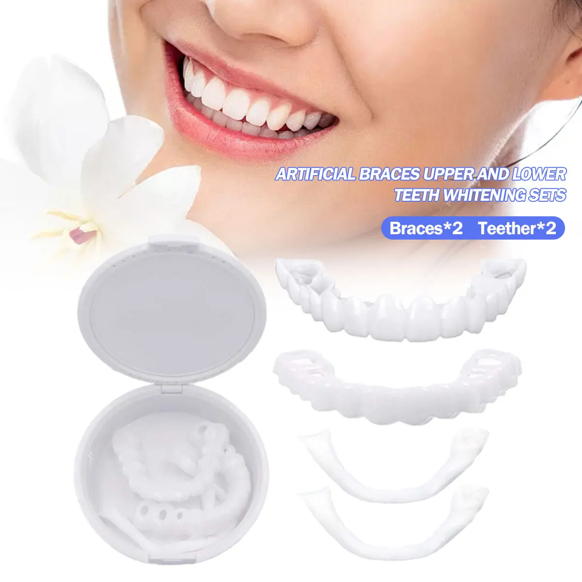 

2 Pair Teeth Veneers Whitening Dentures Imitation Braces Temporary False Teeth Cover Perfect Smile Comfortable Fit Denture Kit