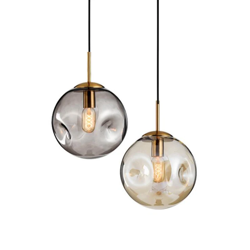 

Modern Loft Glass Ball Pendant Light LED E27 Nordic Hanging Lamp with 2 Colors for Living Room Restaurant Bedroom Lobby Kitchen