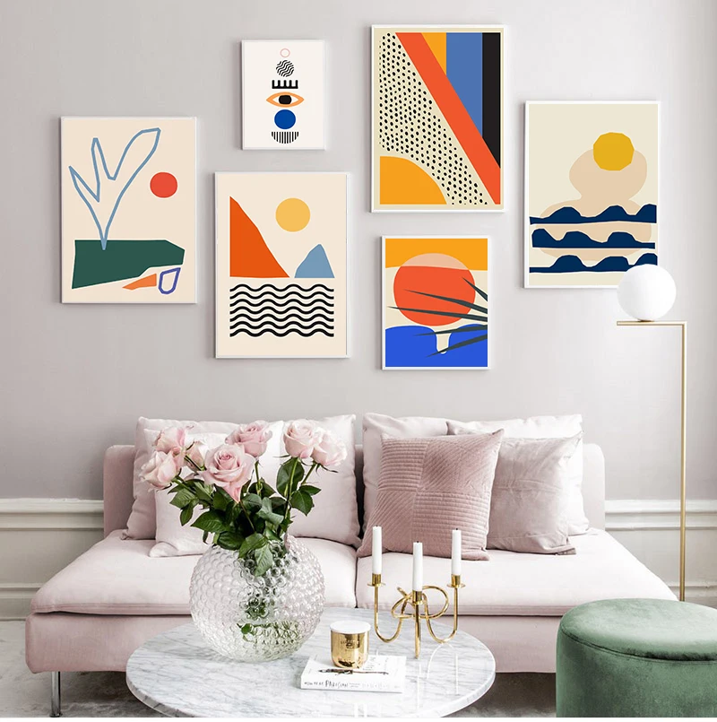 

Geometric Abstract Poster Colorful Scene Canvas Painting Wall Art Prints Sun Picture for Gallery Living Room Interior Home Decor