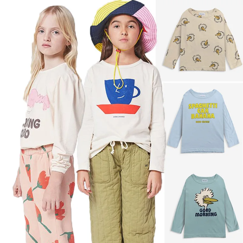 

В наличии, Детские футболки для мальчиков и девочек, новинка осень-зима 2021, детские футболки с длинным рукавом, BC, милые топы с мультяшным при...