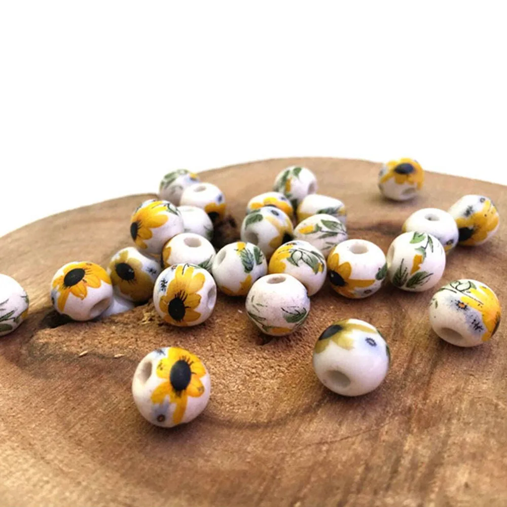 10pcs/pack Ceramic Beads for Making Jewelry Sunflower Pattern Round Spacer Bead DIY Bracelet | Украшения и аксессуары