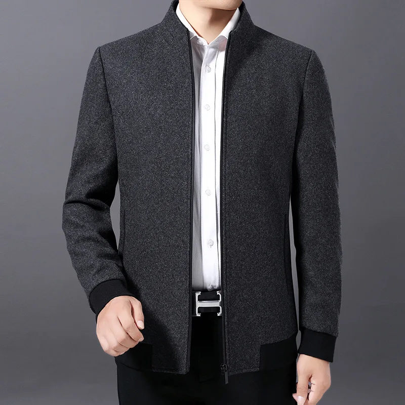 

2020 Men's Autumn Woolen Jacket Youth Stand Collar Casual Fashion Jacket
