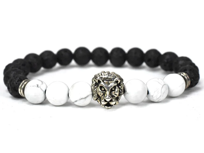 Мужской браслет UMeter модный из натурального камня оникса лавы с бусинами для