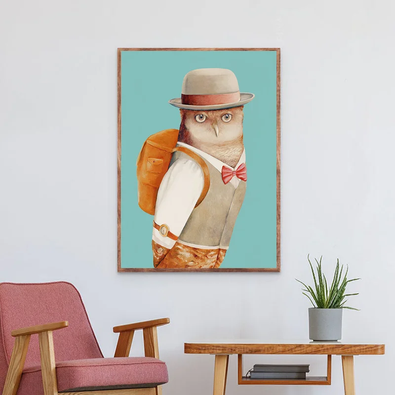 Картина на стену искусство плакат Сова мультфильм синий холст печать