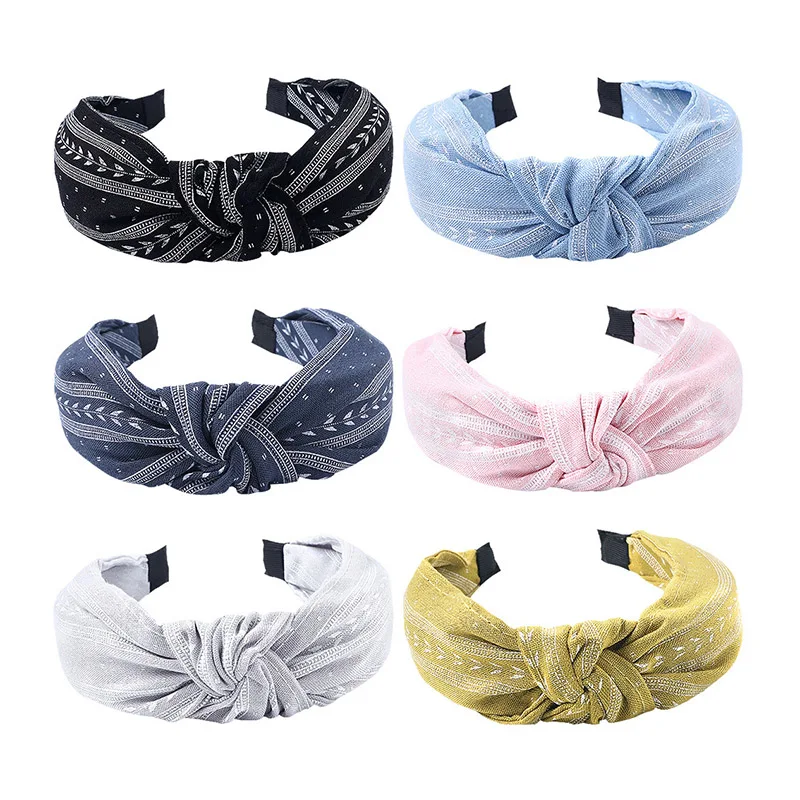 

Bohemian Style Solid Color Cross Knotted Hairbands For Women Travel Beach Headband Retro Chiffon Hair Hoop Bezel Headdress