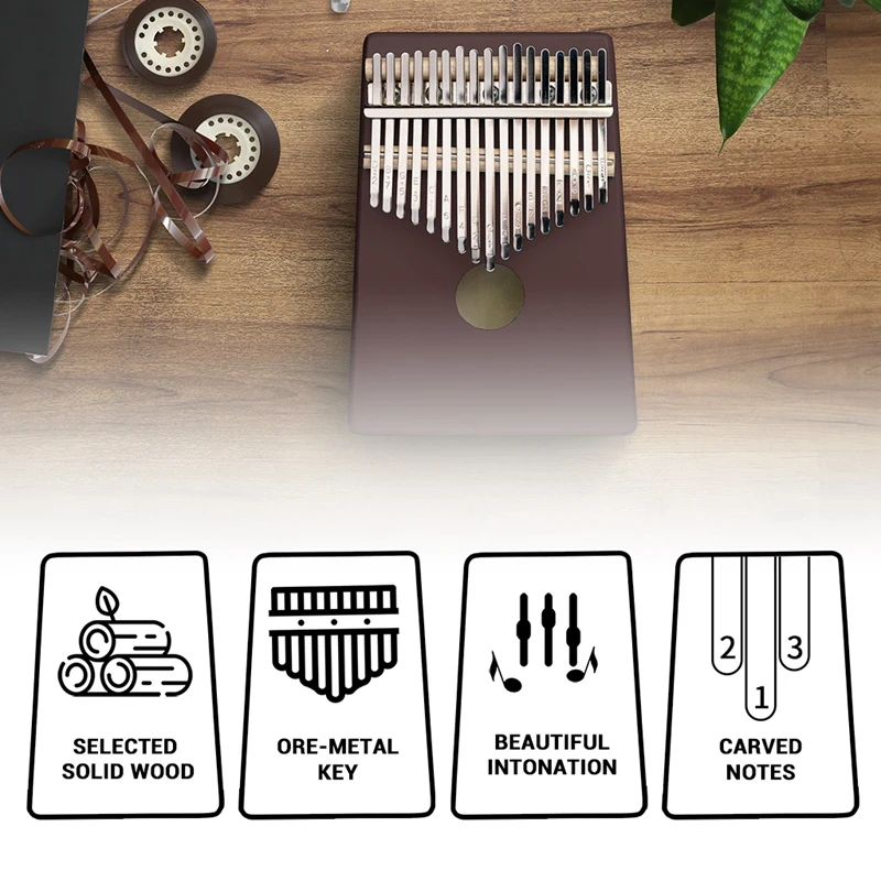 

Kalimba Thumb Piano 17 Keys Solid Wood for Music Lover, Beginners, Children
