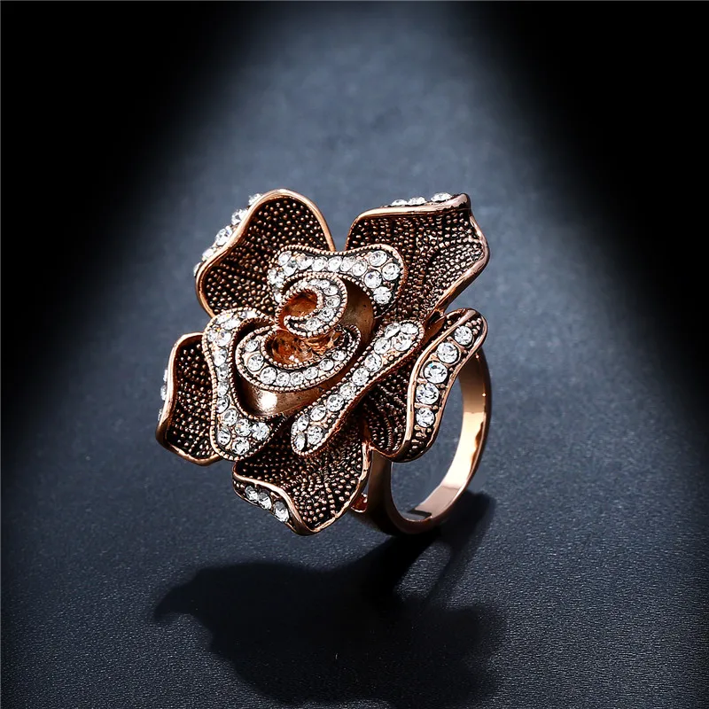 Женское кольцо с большим цветком KCALOE Винтажное кристаллом Anillos Anel розовое золото
