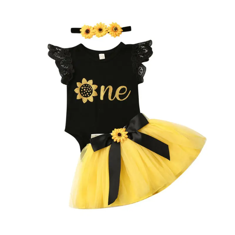 3PCS Baby Girl 1st Birthday Outfit Party Flowers Romper Cake Smash Tutu Dress | Детская одежда и обувь