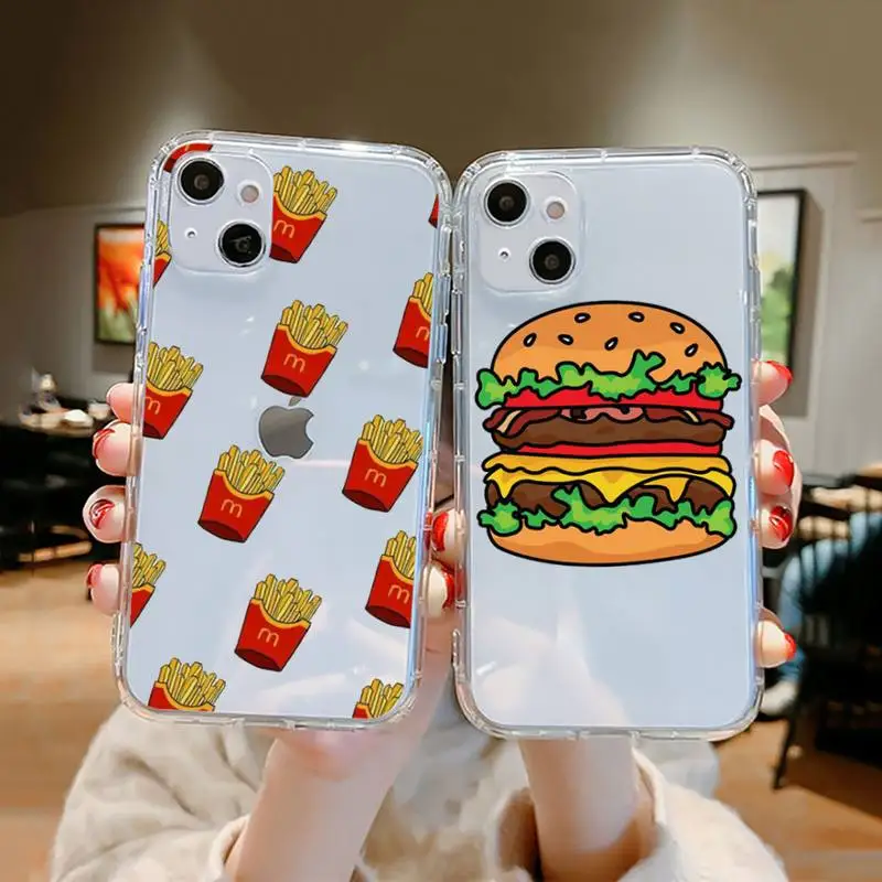 

cartoon hamburger fries pizza Phone Case Clear Transparent for iPhone 11 12 13 mini pro XS MAX 8 7 6 6S Plus X 5S SE XR 2020