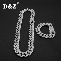 dz 20mm iced out cuban necklace chain hip hop jewelry choker gold silver color rhinestone cz clasp for mens rapper necklaces li
