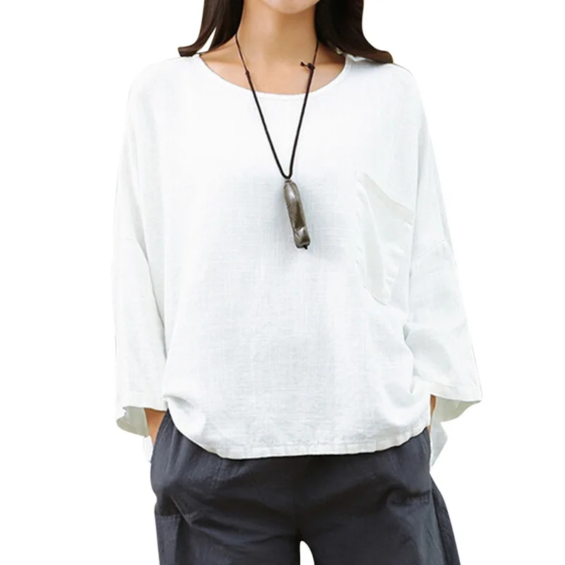 Хлопковые топы Повседневная футболка в стиле ретро однотонная хлопковая