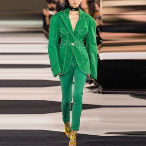 Женский Джинсовый блейзер, с открытыми плечами и контрастной строчкой, 2021