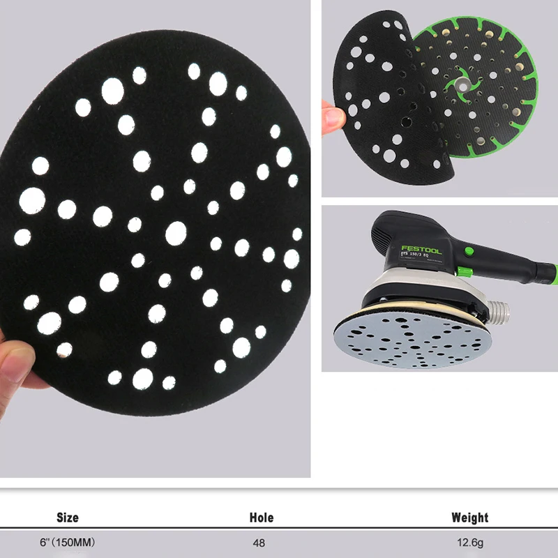 

Black 6 Inch 48 Hole Round Sandpaper Discs Dust-Free Woods Sanding Pad Tool Sale