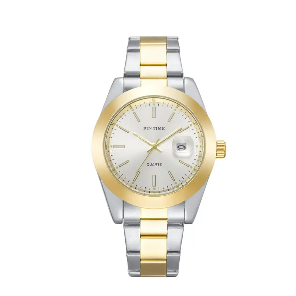 Дешевые продажи мужские Модные серебристые золотые часы из нержавеющей стали