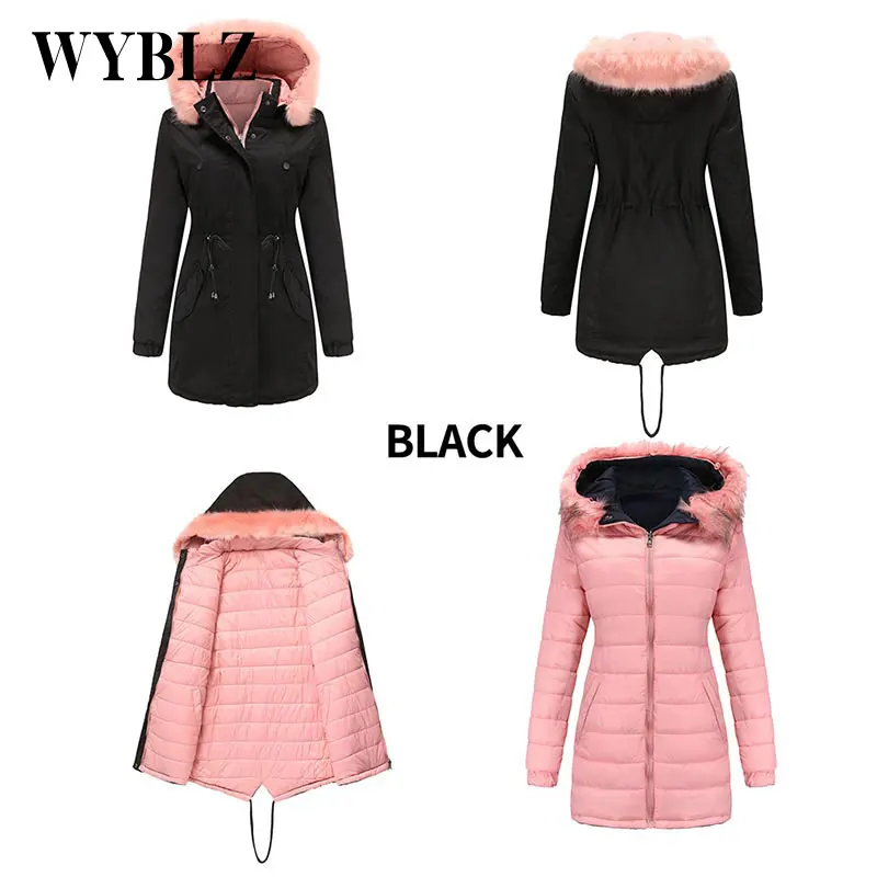 WYBLZ Women Parkas Coat Winter Padded Warm Long Jacket 2021 New Casual Creative Hooded Jackets Wear on Both Sides Women Clothing