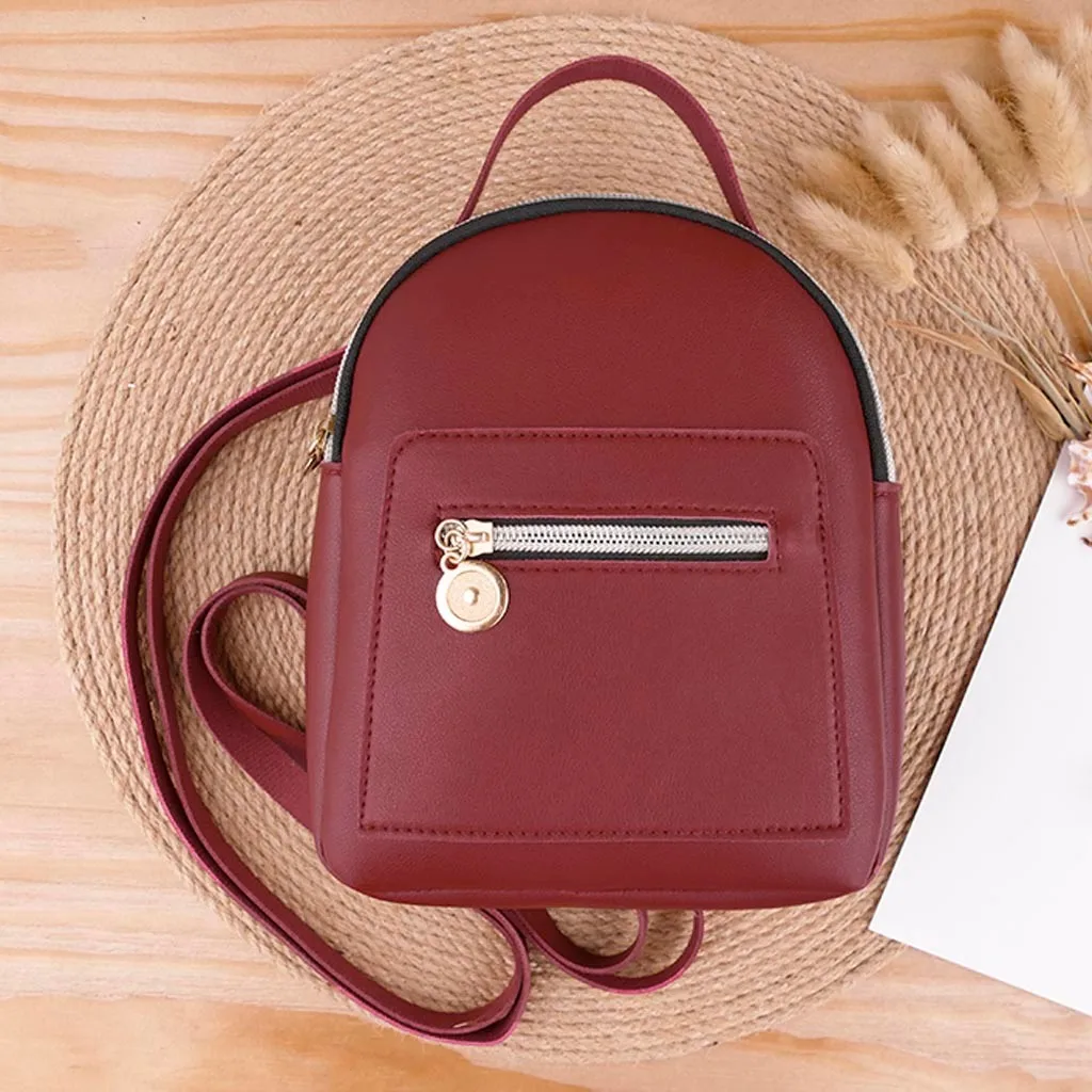 Red Transer small Backpack Women Pu Leather School Shoulder Bag Teenager Rucksack Student Bag travel backpack women Mochilas Mujer - Цвет: Red