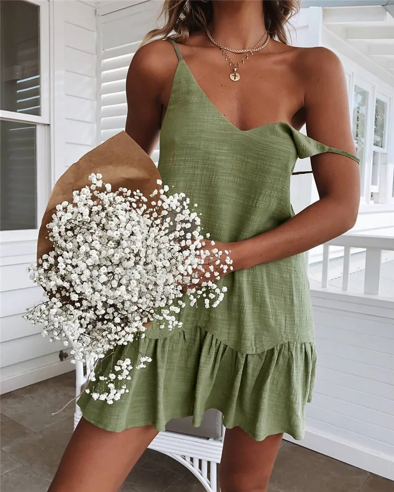 

Sleeveless dress dress bottom skirt sexy lady Vestido Ropa Mujer women's suspender dress casual pure color spaghetti short skirt