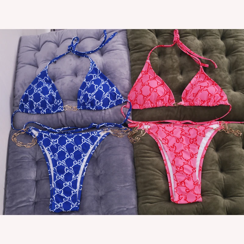 

Hot Pink Swimsuit Woman 2 Piece Set Designer Bikini Micro Sexy V Waist Bra Panty Bathing Casual Surfing Swimming Suit for Women