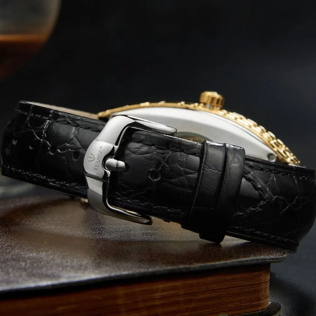 TEVISE классические мужские часы из кожи аллигатора Tourbillon автоматические