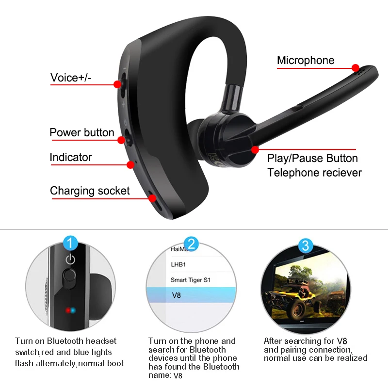 Беспроводная Bluetooth-гарнитура V8/V9 Bluetooth-наушники деловые наушники с микрофоном
