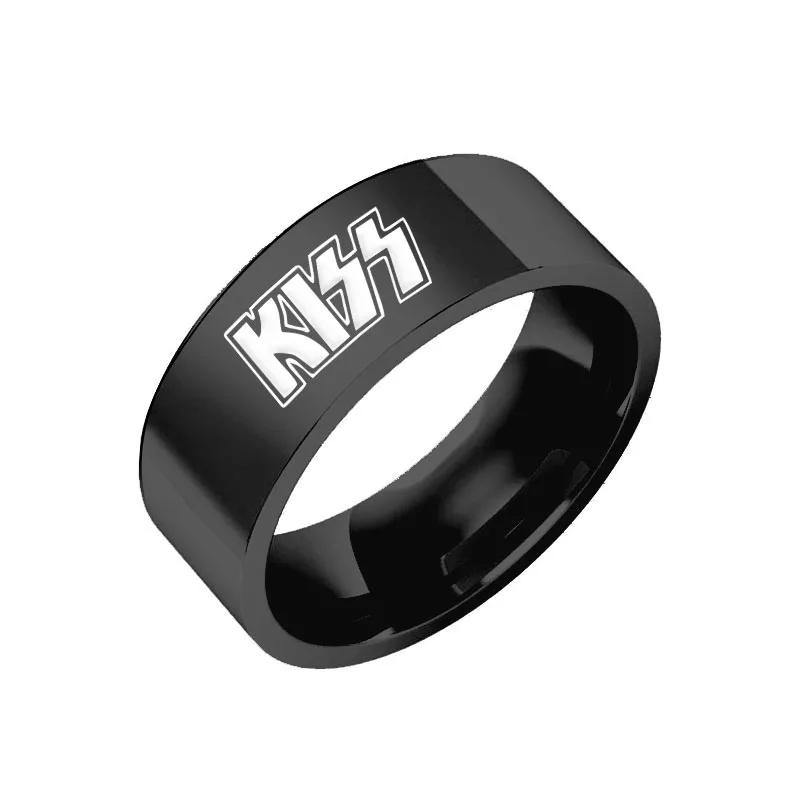 Модные украшения из нержавеющей стали Кольцо KISS аксессуары Черные кольца для женщин 8 мм Подарки Рождество Присутствуют.