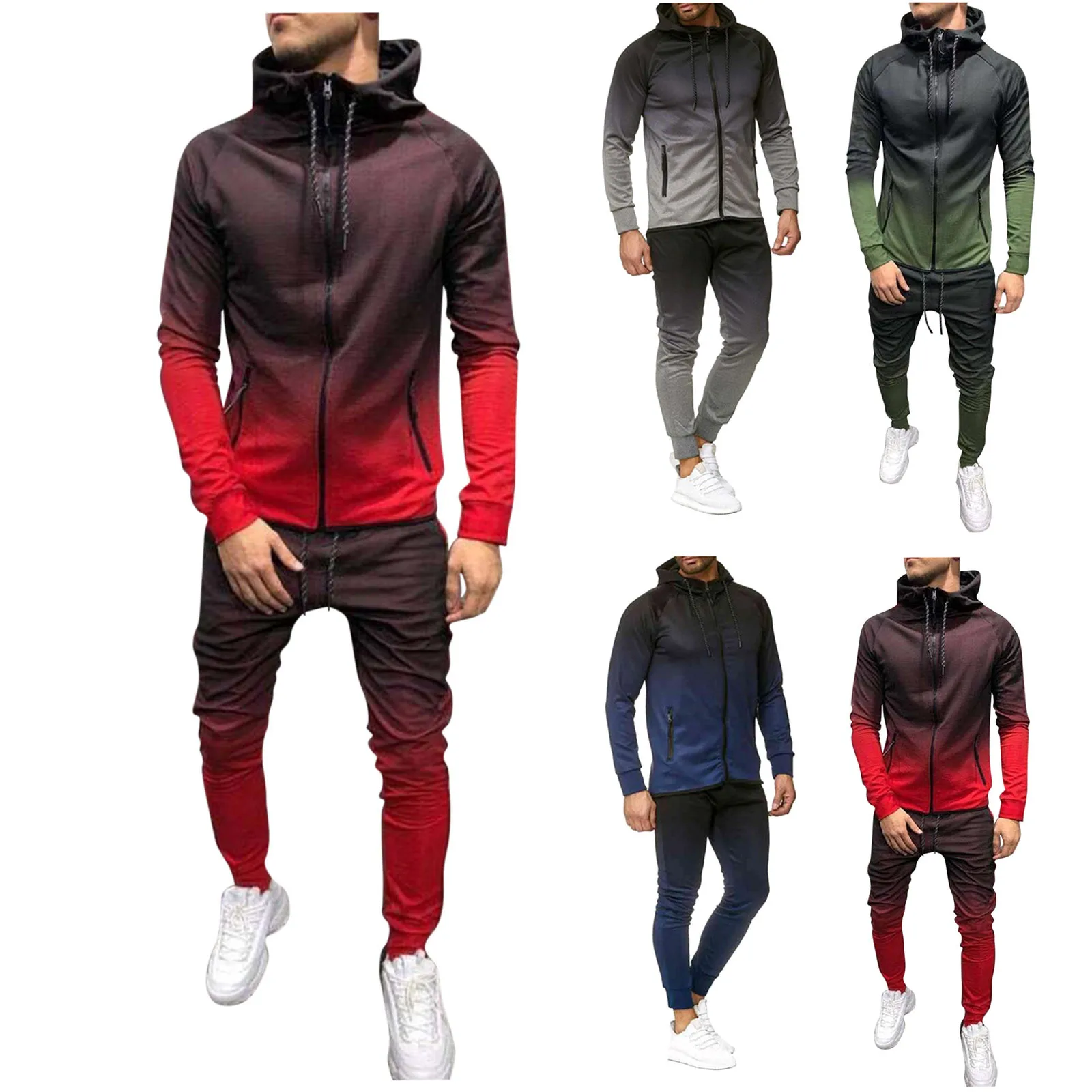 

Men's Autumn 2-piece Long Sleeved Color Gradient Top Blouse & Long Pants Sets Hoodies 2 Pieces Joggers Sets Roupas Masculinas