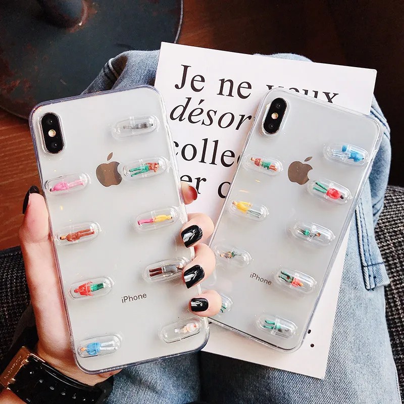 Забавные 3D милые капсулы в виде капсул прозрачный мультяшный чехол для iPhone 11 12 Pro X