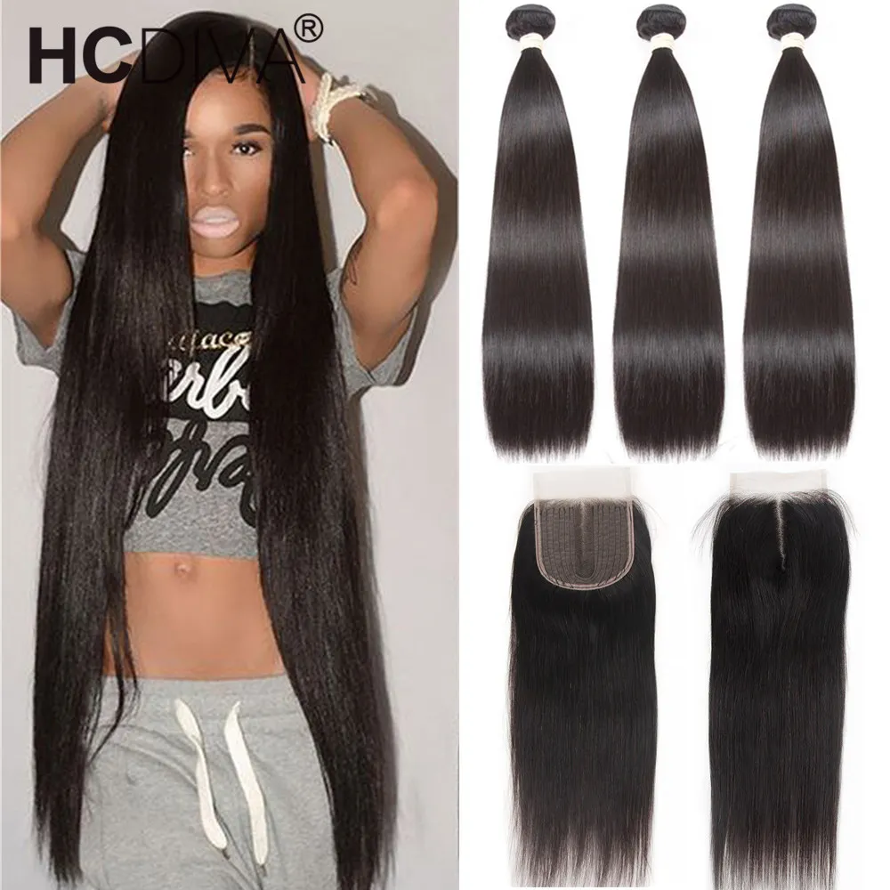 

Straight Bundles With Closure 3 Bundles With Closure Brazilian Straight Human Hair Bundles With Closure T Part 4x4 Lace Closure