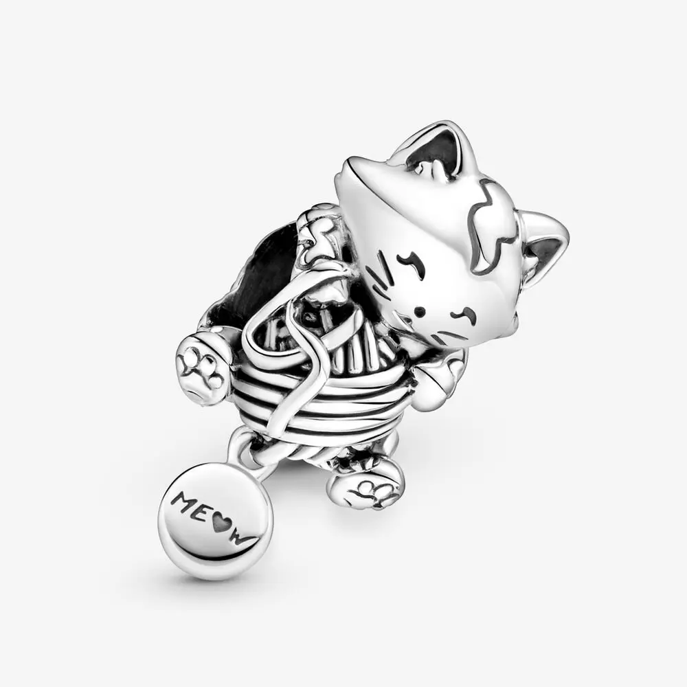 New Arrival 925 Sterling Silver Bead Authentic Cute Cat &amp Yarn Ball Charm Fit Original Pandora Bracelet Women Jewelry DIY Gift |