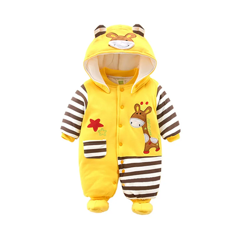 Цвет: желтый Winter Baby Romper For Newborn Girls Warm Thick Toddler Baby Jumpsuit Overalls Cute Baby Boy Rompers Infant Clothing 3-12M - Цвет: Цвет: желтый