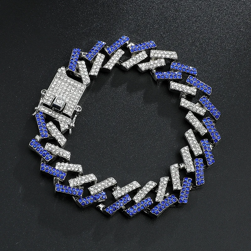Мужские браслеты в стиле хип хоп 15 мм украшенные сверкающими Фианитами кубинская