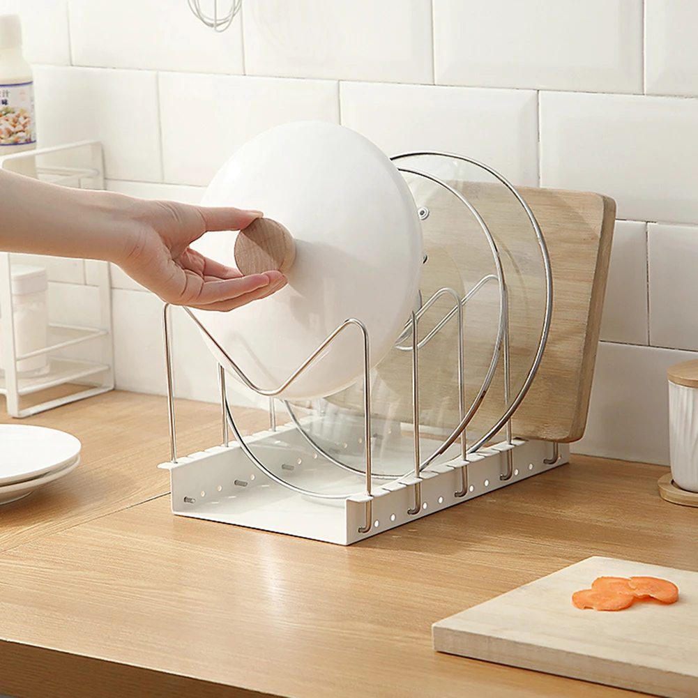 

Multi-layer Pot Pan Cover Stand Adjustable Groove Kitchen Utensils Holder Rack Shelves Kitchen Storage Metal Tool